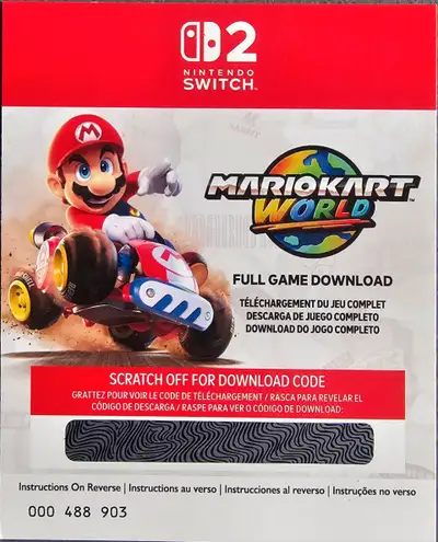 Mario Kart World for Nintendo Switch 2 Digital Download code for the game on a scratch card (exactly...