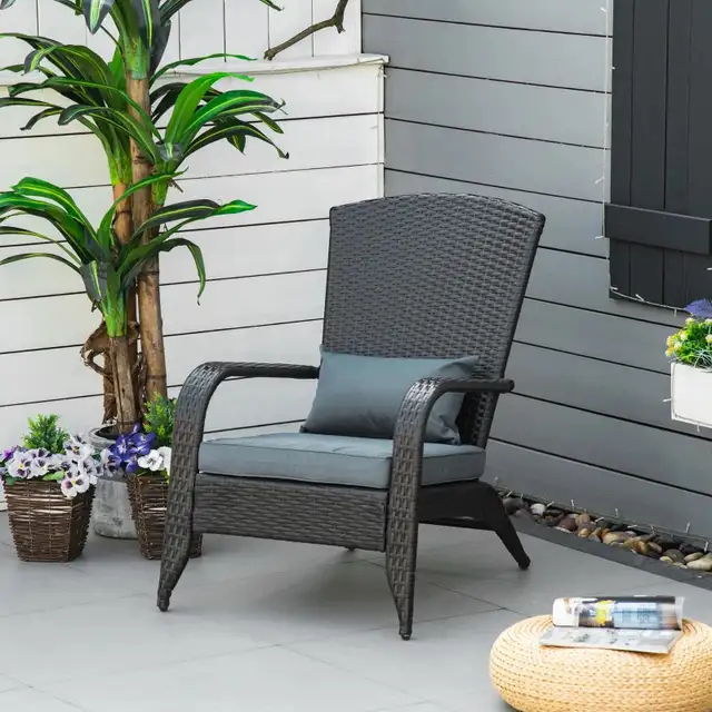 Patio Wicker Adirondack Chair, PE Rattan Outdoor Muskoka Chair,  in Patio & Garden Furniture in Markham / York Region - Image 8