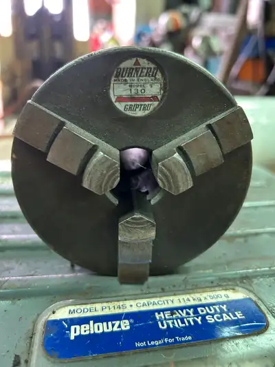 Burnerd 4” dia 3 jaw chuck, Grip tru mod 130, 2-1/2” thick,, View more