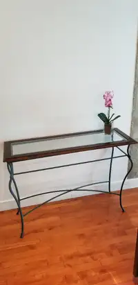 Italian console glass, metal and wood