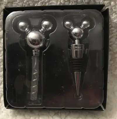 Disney Parks Mickey Mouse Chrome Wine Stopper & Cork Screw Set, View more