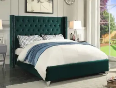BOLTON BED - GREEN TUFTED VELVET STYLE PLATFORM BED $500, View more
