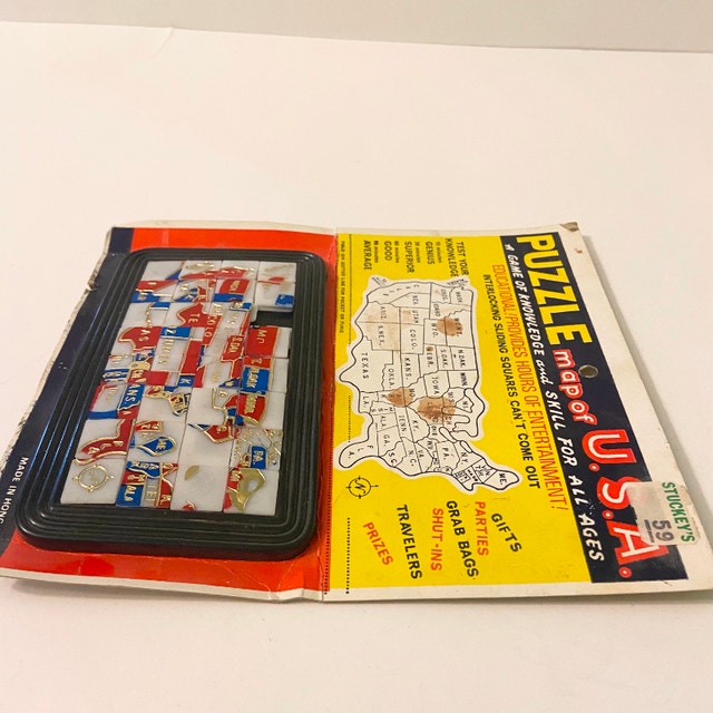 Vintage Puzzle Map of US Sliding Interlocking Squares Map of USA Arts