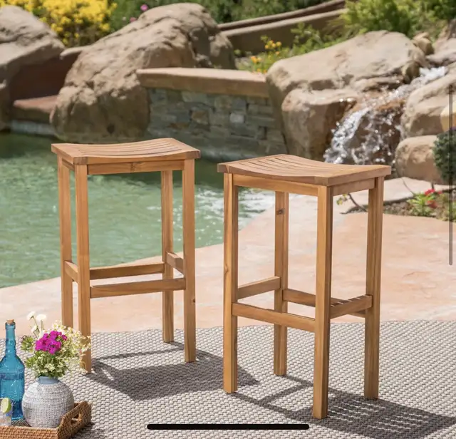 NEW – Set of 2 Acacia Wood Saddle Barstools – 30”  in Other in Oshawa / Durham Region - Image 6