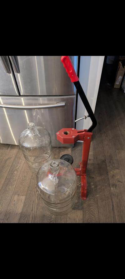 Winemaking gear - stand-up corker, glass carboys and primaries, View more