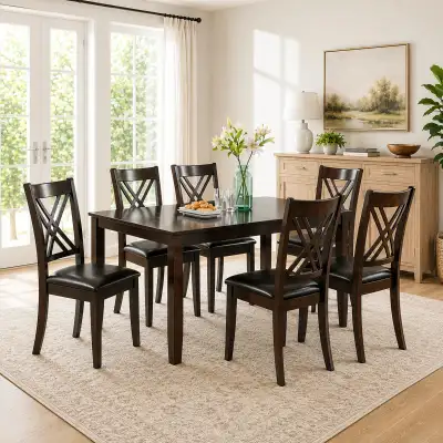 Sale On New 7-Piece Wooden Dining Table And Chairs Set, View more