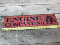 “ENGINE COMPANY NO 9” tin sign