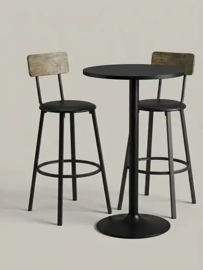 Round Pedestal Bar Table with 2 chairs - $100, View more