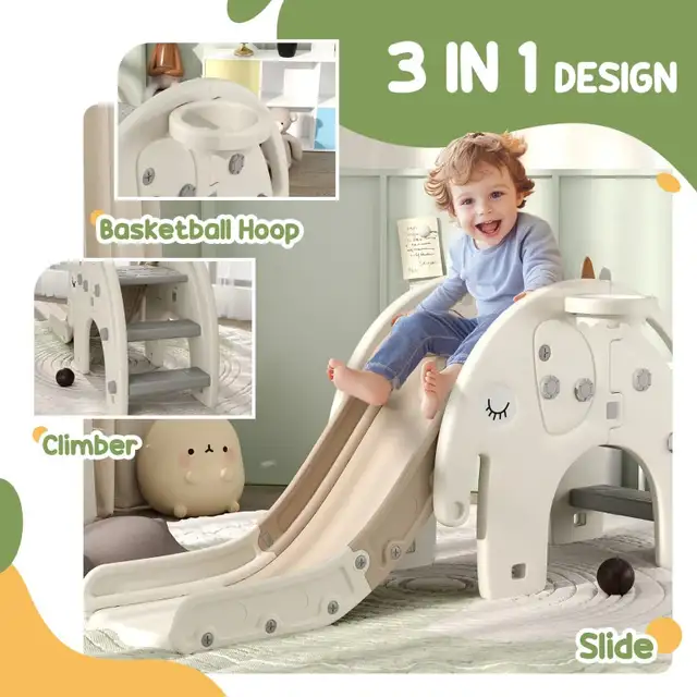 Qaba 3 in 1 Toddler Slide with Basketball Hoop, Climber, for 1-3 in Toys in Markham / York Region - Image 2