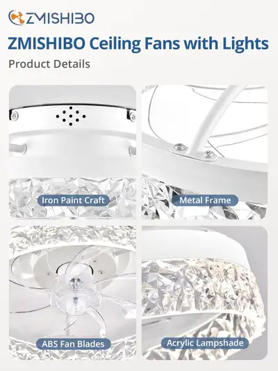 ZMISHIBO Low Profile Ceiling Fan – 15.7" Flush Mount with Dimmab, View more