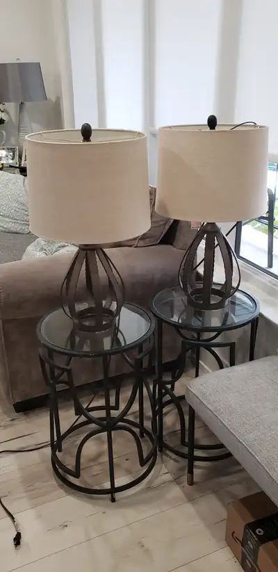 Contemporary style lamps, will suit any decor. Brown metal base, beige lamp shades. 23" tall. Bought...
