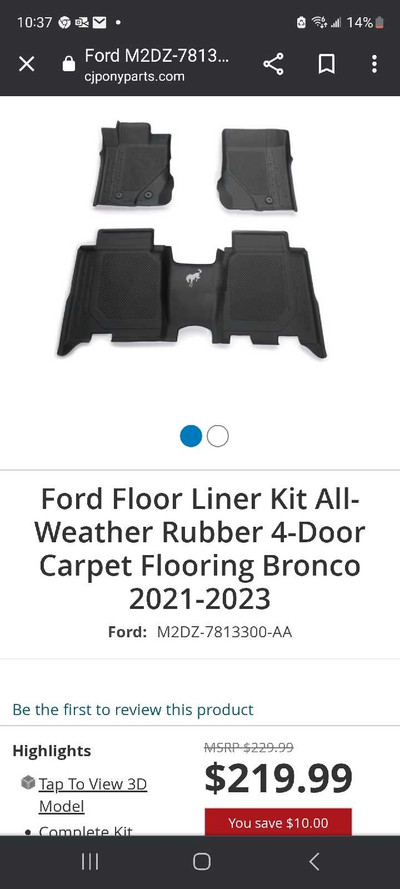 Bronco rubber floor liners 