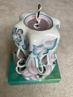 Romantic blue and pink floral candle - handcrafted decorative, View more