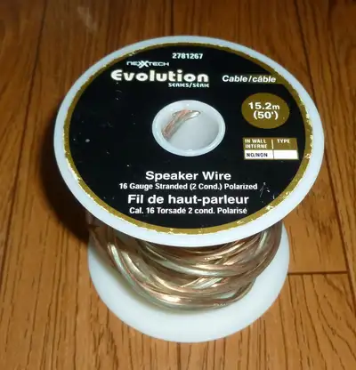 Nexxtech 16/2 speaker wire. A total of 17 feet or 204 inches. 2 lengths each of 76 inches and 1 leng...