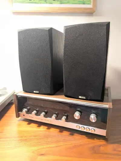 Tested and work great. One corner is damaged on back of one speaker, but has been painted. Not notic...