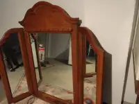 Vintage wood three way mirror