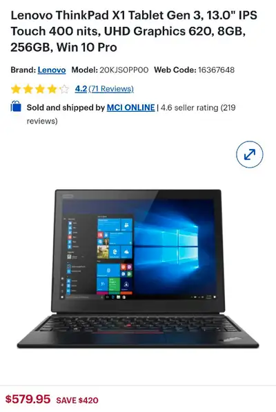 For sale is my Lenovo ThinkPad X1 Tablet Gen 3, a versatile 2-in-1 device featuring a 13.0" IPS touc...