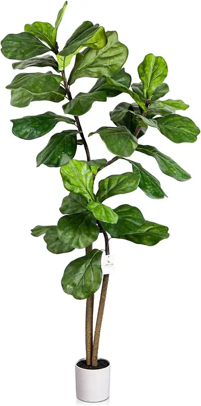 Artificial Fiddle Leaf Fig Tree Indoor, 6ft Tall Faux Fiddle Leave Fig Tree with Decorative Planter...