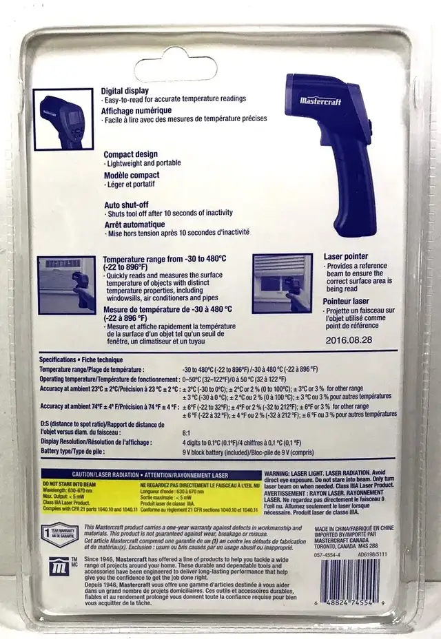 Mastercraft Temperature Reader W Digital Display & Laser Pointer64840236931713121