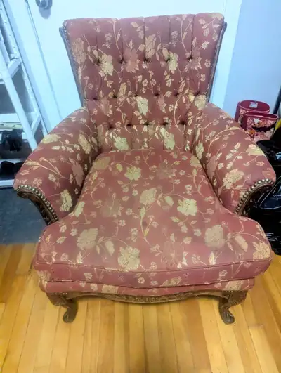 Antique Victorian Style Apolstered Wooden Armchair, View more