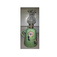 Vintage Oil Lamp with Floral Green Ceramic Base