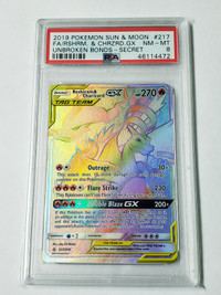 Charizard & Reshiram GX Rainbow Hyper Rare PSA 8 Pokemon Card 