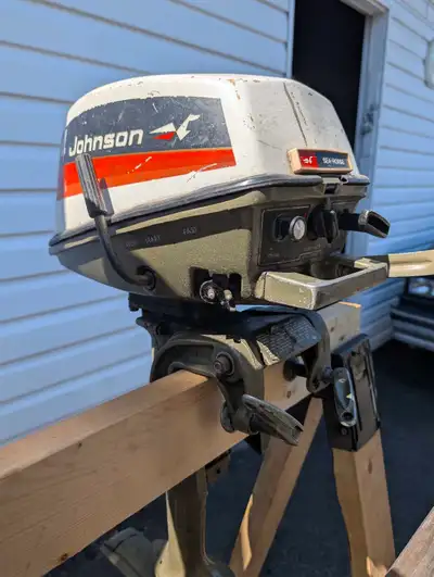 Johnson 4hp Outboard Motor, while in our ownership we cleaned and lubed all interior areas in order...