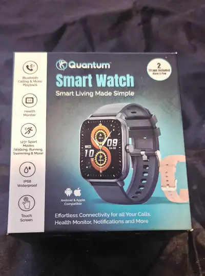 Quantum Smart Watch, comes with two straps. * Bluetooth Calling & Music * Health Monitor * 123+ Spor...