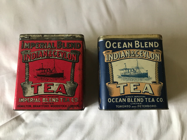 Ocean & Imperial Blend Tea Tins $50.00 each. Great condition in Arts & Collectibles in Charlottetown