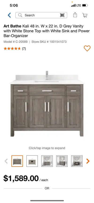 Art Bathe Kali 48 in. W x 22 in. D Grey Vanity with White Stone , View more