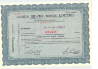 Scripophily - Ganda Silver Mines Ltd Share Certificates