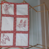 VINTAGE  ANTIQUE DOLL QUILT FAIRY TALE  EMBROIDERY  BED COVER