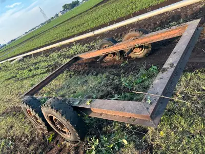 Trailer made from I beams. Was likely intended for towing construction machinery but the project was...
