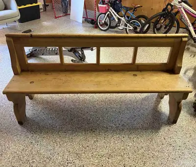 Antique Pine Church-Style Bench – Solid Wood, Great Character, View more