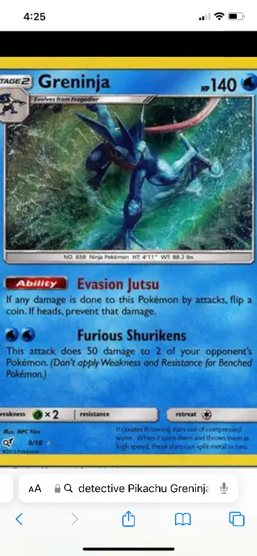 Pokémon card, Greninja 9/18 from detective Pikachu, View more