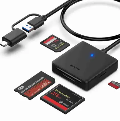 new-Memory Card Reader, BENFEI 4in1 USB 3.0 and USB-C to SD, View more