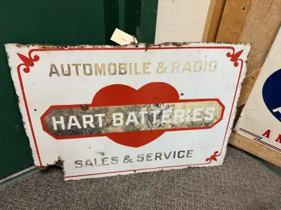 Double sided porcelain Hart Batteries sign , View more