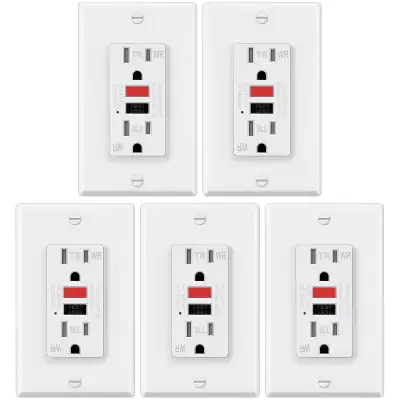 ELECTECK 5 Pack GFCI Outlets 15 Amp, Outdoor Weather Resistant (WR), Decor GFI Receptacles with LED...