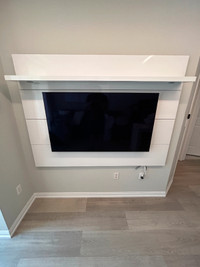 Wall TV Panel with lights - TV Entertainment Unit - Glossy White