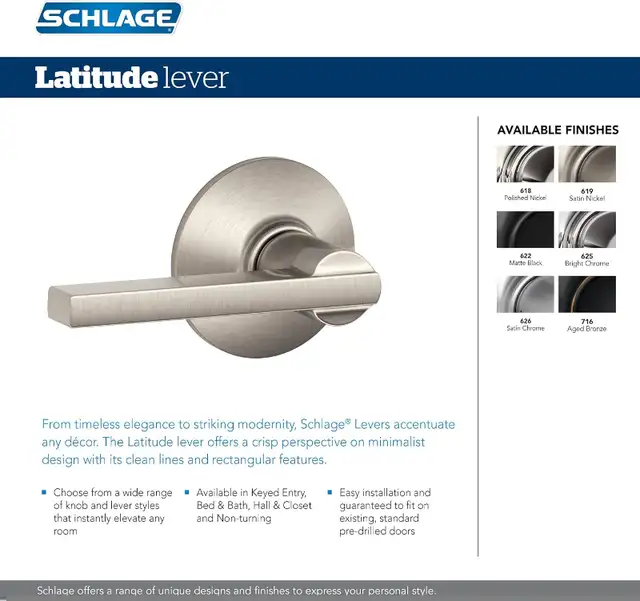 Schlage: Century Collection w/Latitude Passage Lever in Windows, Doors & Trim in Burnaby/New Westminster - Image 3