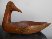 CANARD-BOIS-ART POPULAIRE-VINTAGE-PLAT SERVICE-RARE