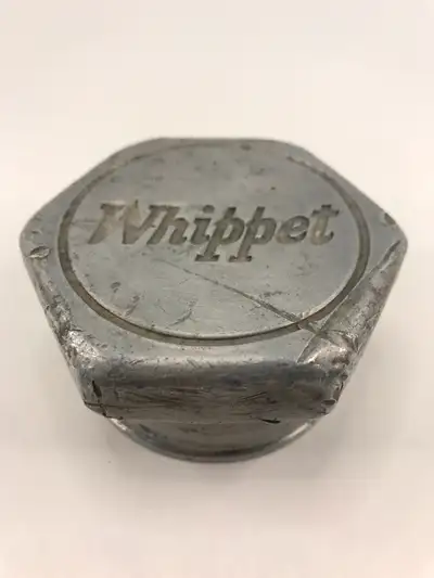 Antique 1920's Whippet Hub Cap Grease Cap Size: Face - 3.375" Diameter x 1.5" tall. Threaded end - 2...