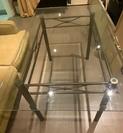 Glass table with metal base, View more