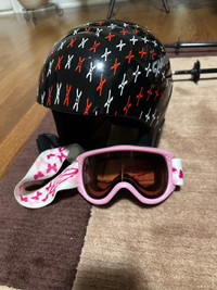 Girls Ski Helmet, Goggles, Sticks 