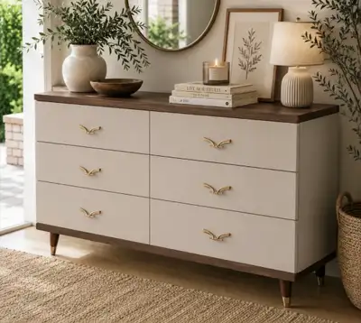 ✨ Walnut & Taupe 6 Drawer Dresser ✨, View more