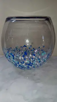7"Tx7"D Murano Style Fish Bowl Art Glass Clear Cobalt Blue