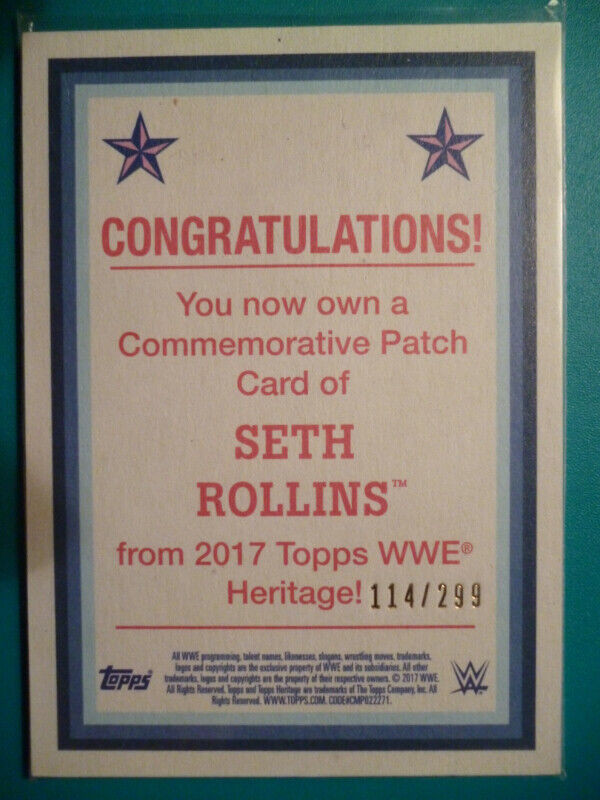 WWE Raw Patch Topps Relic Cards 2018 - Seth Rollins Dean Ambrose in Arts & Collectibles in Peterborough - Image 2