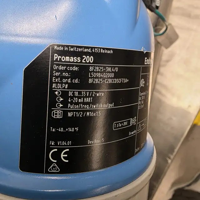 Flow Meter Endress & Hauser Mod.PROMASS 200 1'' t/clmp 660lb/min ...