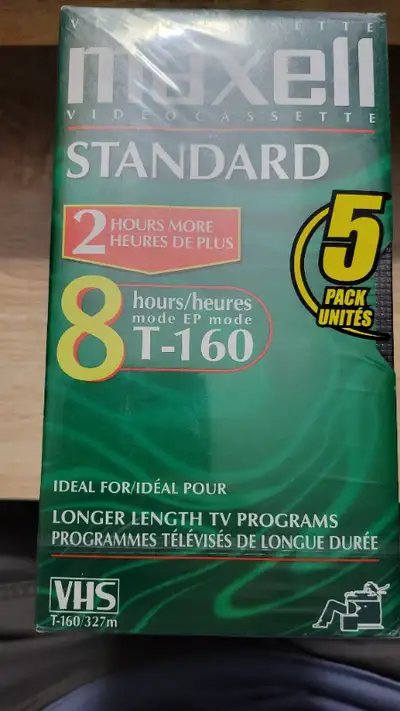 SELLING THIS NEW FACTORY SEALED MAXELL T-160 VHS TAPES 5 PACK FOR $30 i have one set left I DO ACCEP...