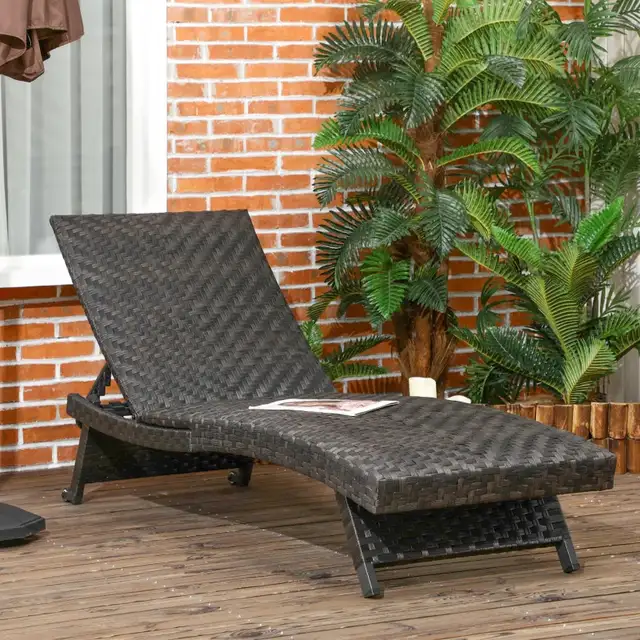 Rattan Outdoor Lounger Chair Recliner with 5-Level Adjustable Ba in Chairs & Recliners in Markham / York Region - Image 2